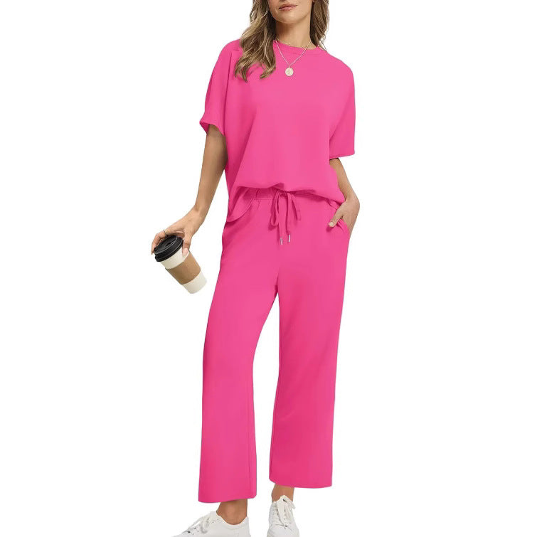 Women’s Two-Piece Set with Short-Sleeve Top and Wide-Leg 4