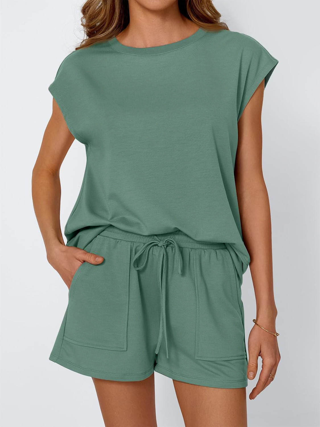 Women’s Apricot Two-Piece Lounge Set with Short-Sleeve Crew Neck Top 7