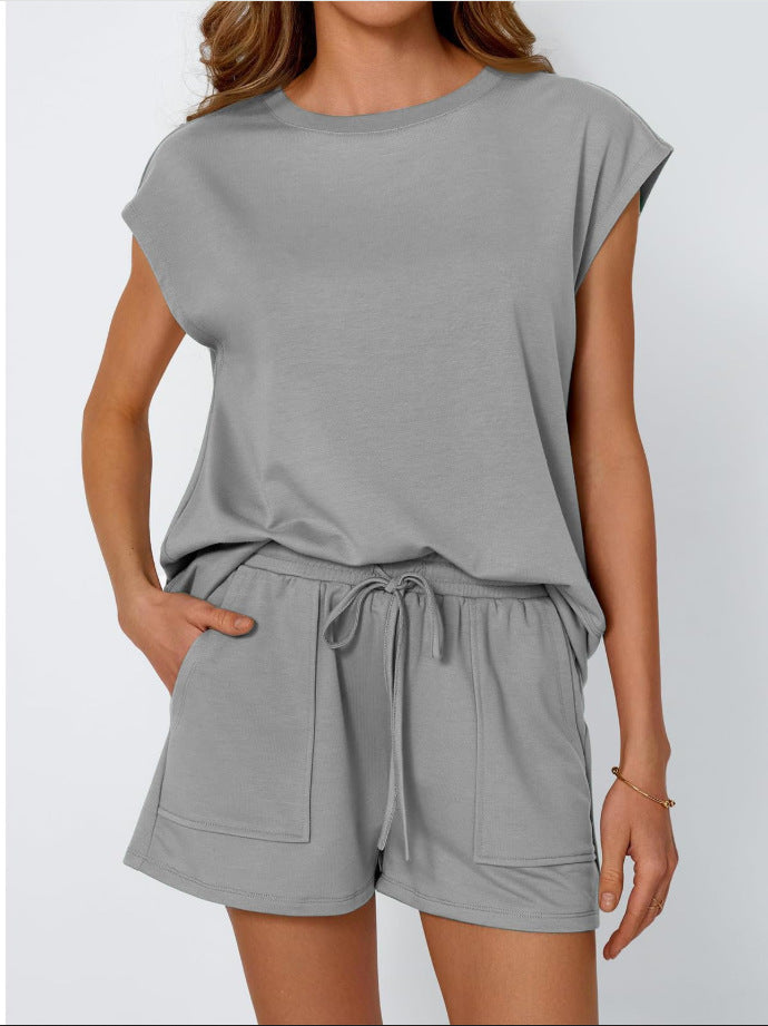 Women’s Apricot Two-Piece Lounge Set with Short-Sleeve Crew Neck Top 9