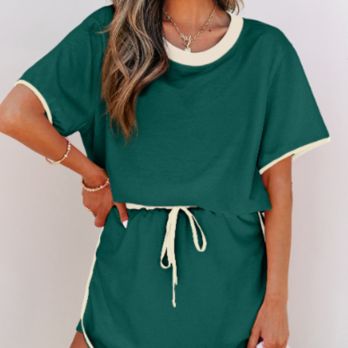 Women’s Casual Contrast Trim Top and Skirt Shorts