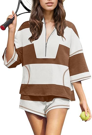 Two-Piece Set with Half-Zip Oversized Top and Matching Shorts 11