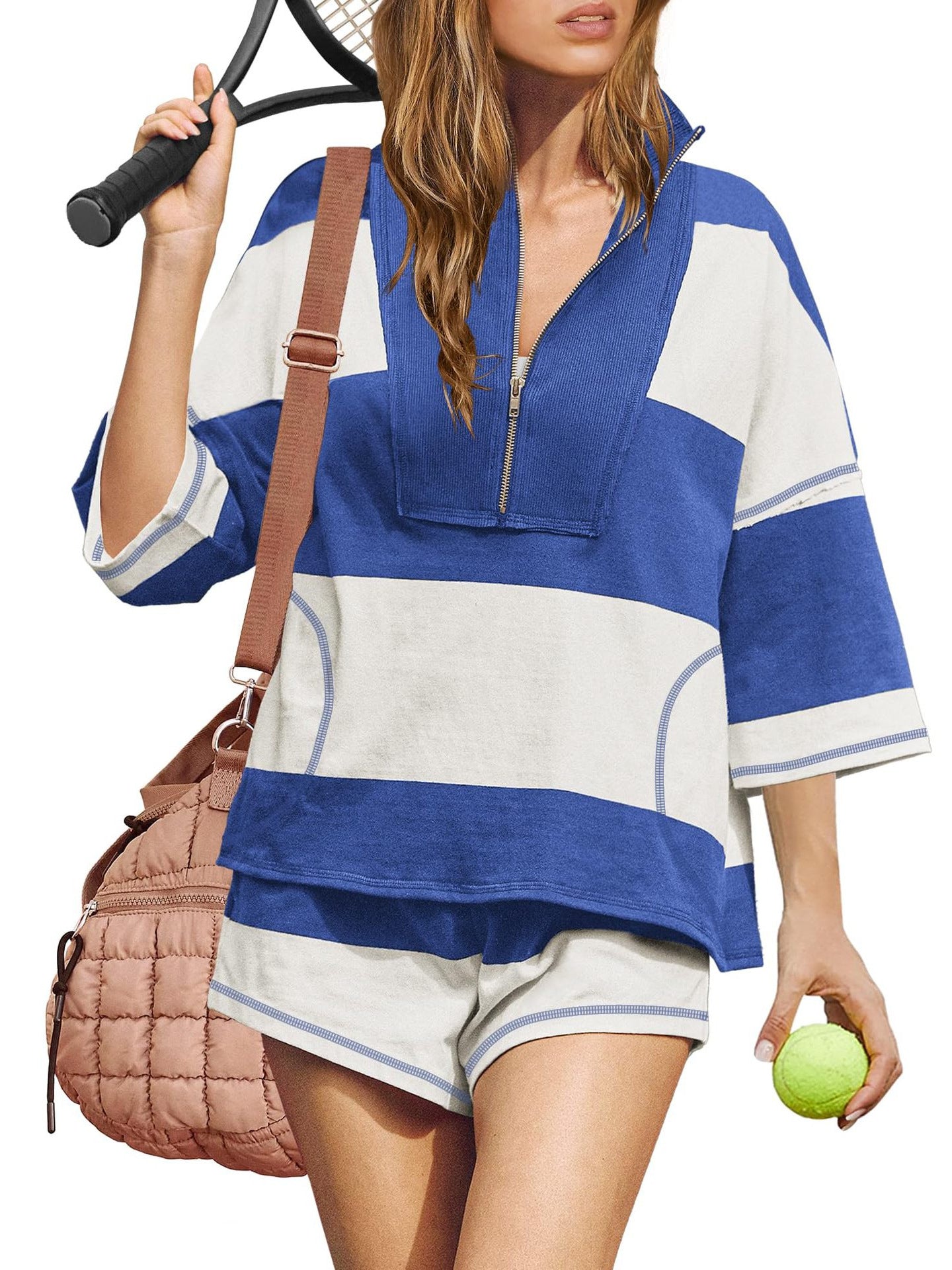 Two-Piece Set with Half-Zip Oversized Top and Matching Shorts 12