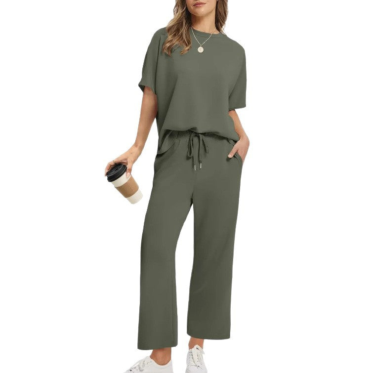 Women’s Two-Piece Set with Short-Sleeve Top and Wide-Leg 5