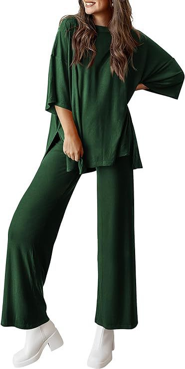 Women’s Olive Two-Piece Lounge Set with Oversized Short-Sleeve Top 10