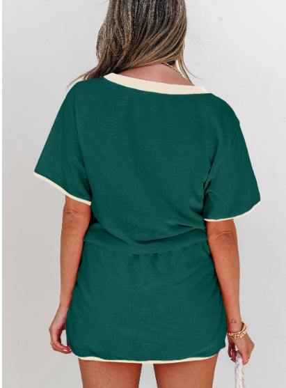 Women’s Casual Contrast Trim Top and Skirt Shorts 3