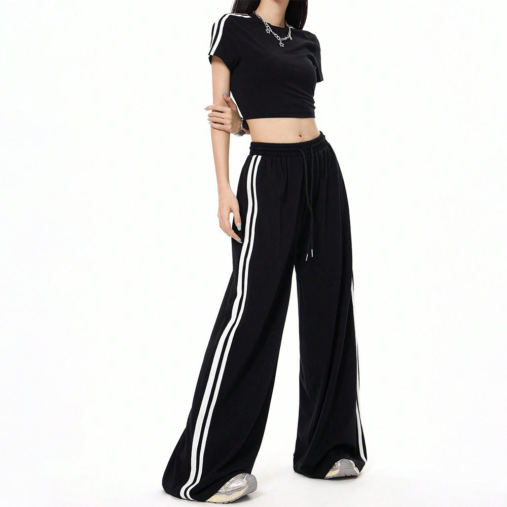 Women’s Two piece Black Athleisure Wide-Leg with Elastic Waist