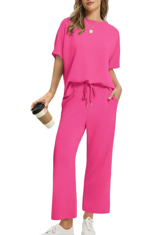 Women’s Two-Piece Set with Short-Sleeve Top and Wide-Leg 9