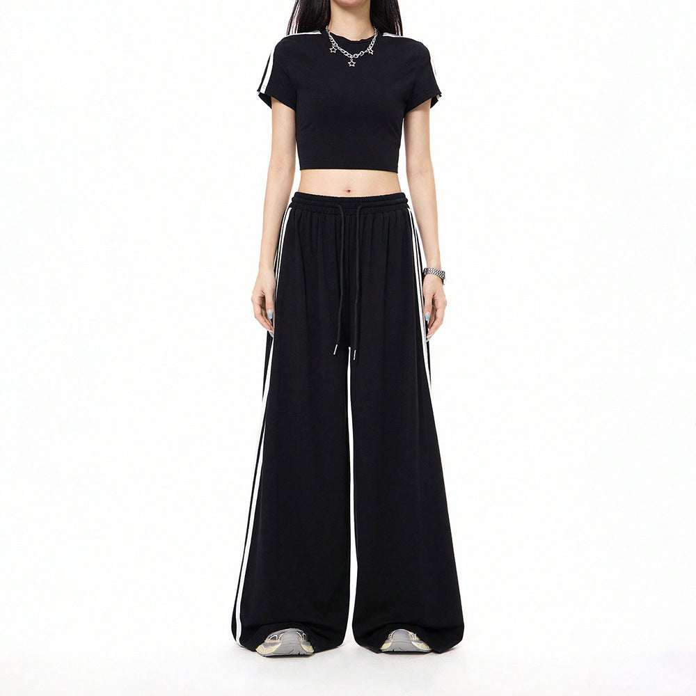 Women’s Two piece Black Athleisure Wide-Leg with Elastic Waist 4