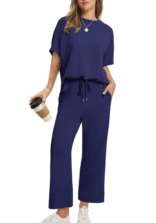 Women’s Two-Piece Set with Short-Sleeve Top and Wide-Leg 6