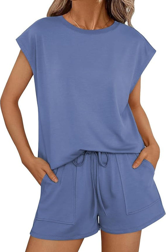 Women’s Apricot Two-Piece Lounge Set with Short-Sleeve Crew Neck Top 10