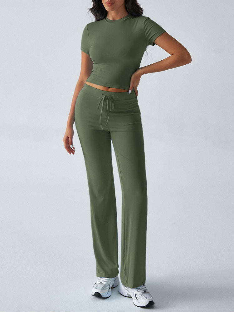 Women’s Casual Co-Ord Outfit with Crop Top and Relaxed Wide-Leg Pants 14