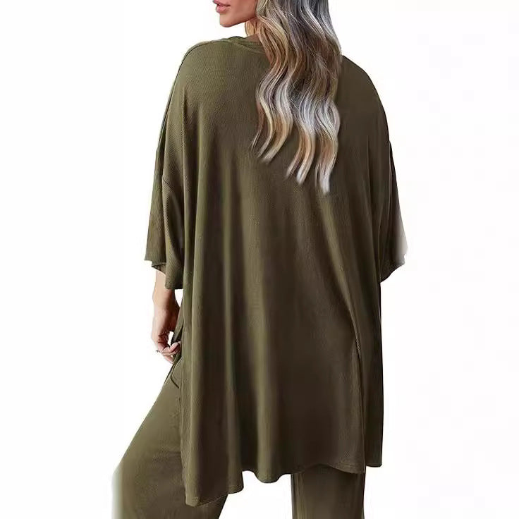 Women’s Olive Two-Piece Lounge Set with Oversized Short-Sleeve Top 4
