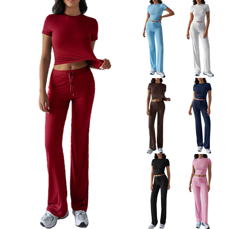Women’s Casual Co-Ord Outfit with Crop Top and Relaxed Wide-Leg Pants