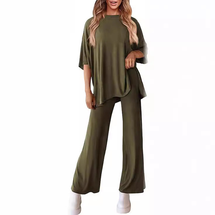 Women’s Olive Two-Piece Lounge Set with Oversized Short-Sleeve Top 3
