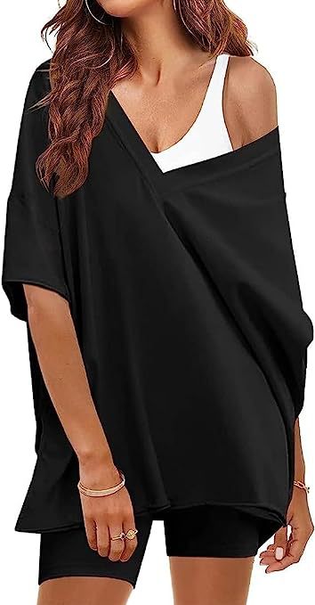 Women’s Apricot Lounge Set with Loose V-Neck T-Shirt and Matching Shorts 14