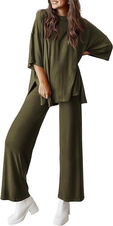 Women’s Olive Two-Piece Lounge Set with Oversized Short-Sleeve Top 6