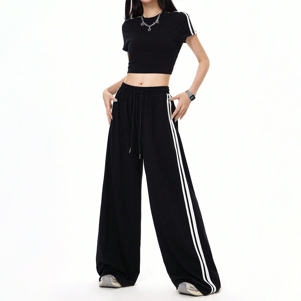 Women’s Two piece Black Athleisure Wide-Leg with Elastic Waist