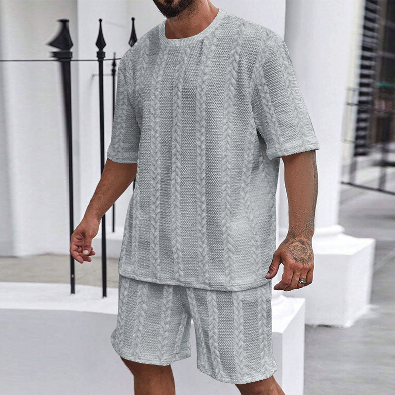Men’s Two-Piece Outfit with Patterned T-Shirt and Relaxed Fit Shorts 22