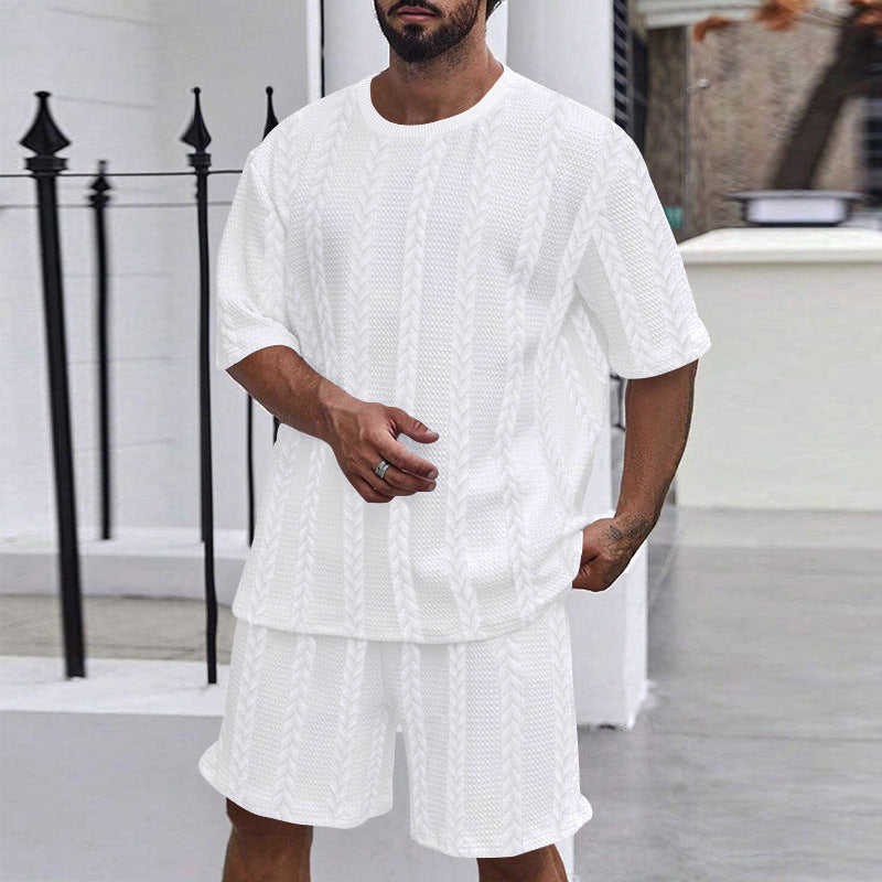 Men’s Two-Piece Outfit with Patterned T-Shirt and Relaxed Fit Shorts 17