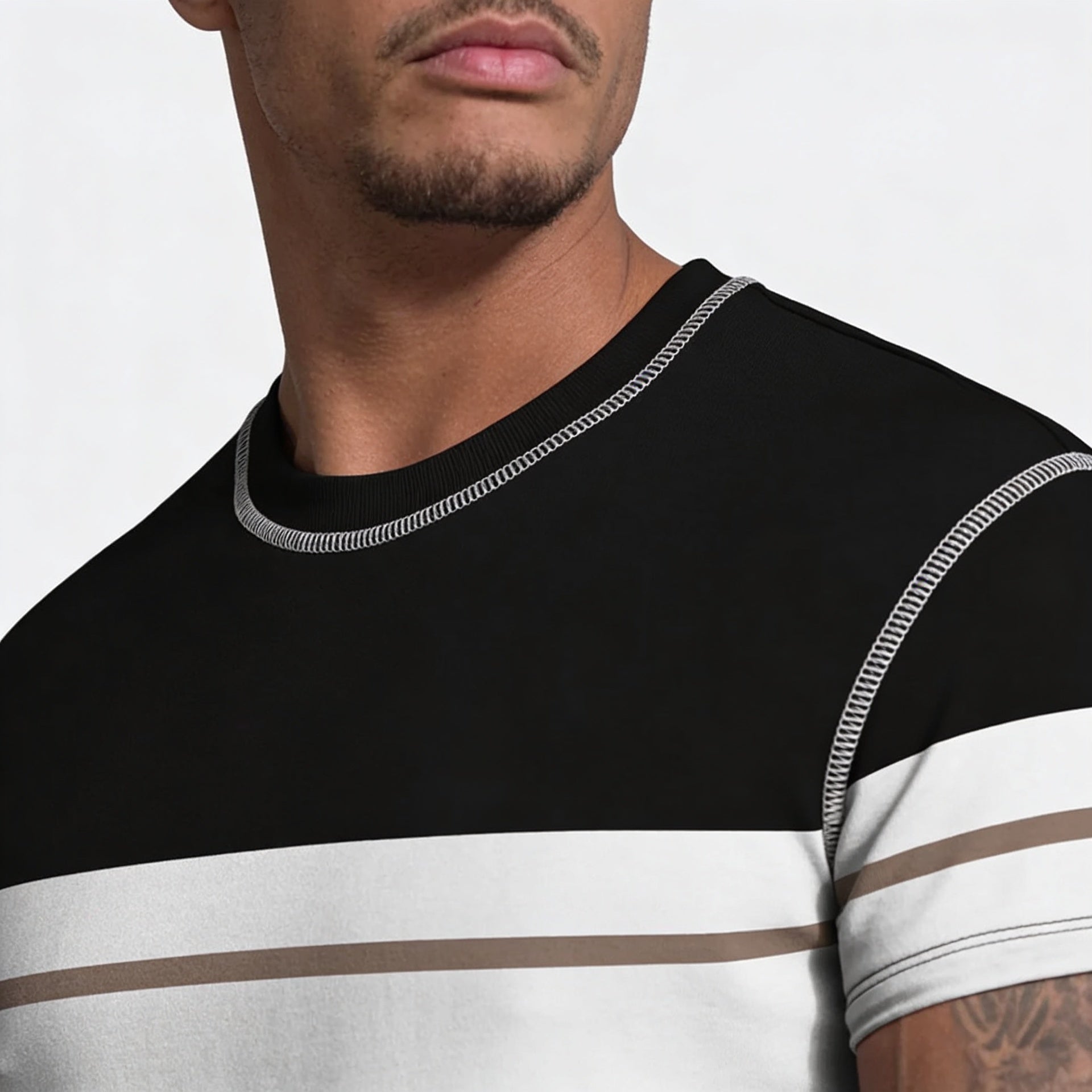 Men’s Block Short Sleeve T-Shirt and Shorts Set with Stripe Detail 3