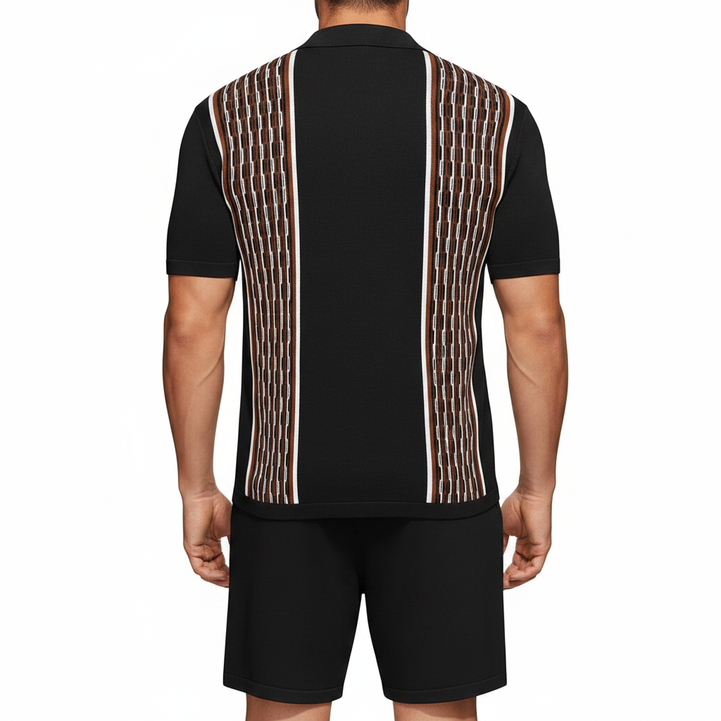 Men’s Textured Short Sleeve Button-Up Polo Shirt with Matching Shorts Set in Mint Green 25