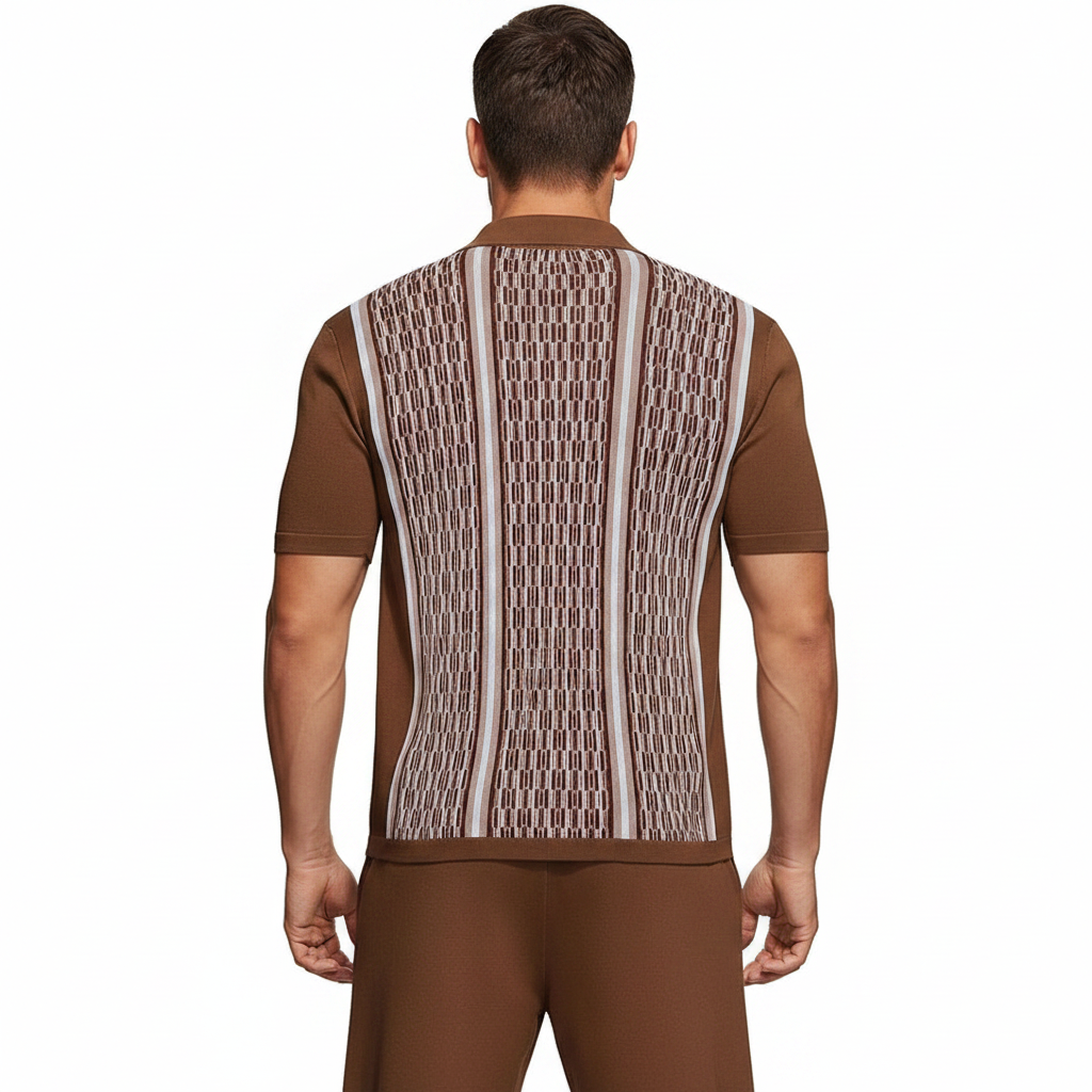 Men’s Textured Short Sleeve Button-Up Polo Shirt with Matching Shorts Set in Mint Green 17