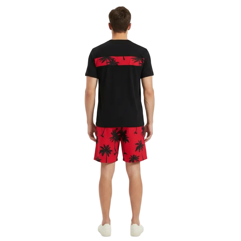 Men’s Palm Tree Print T-Shirt with Drawstring Shorts Set 5