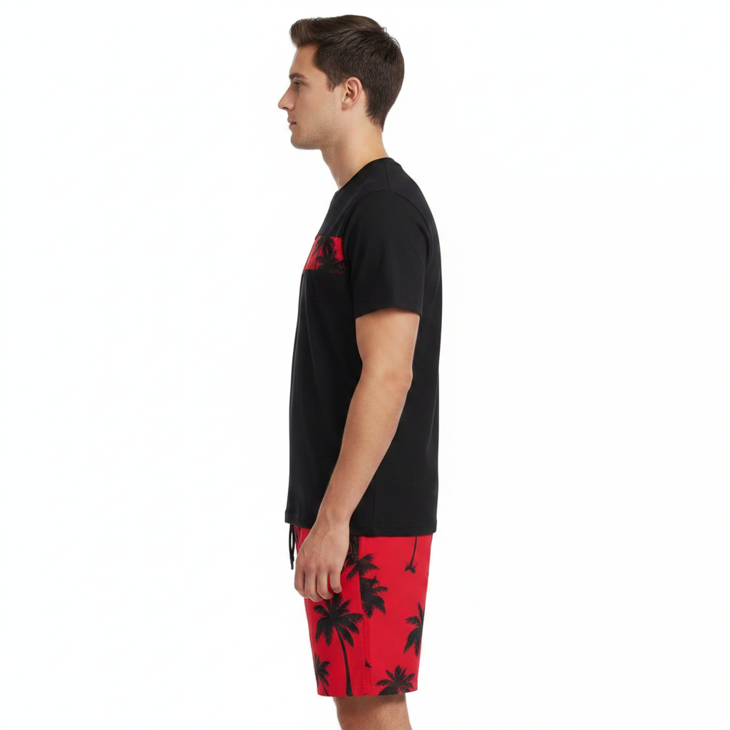 Men’s Palm Tree Print T-Shirt with Drawstring Shorts Set 6