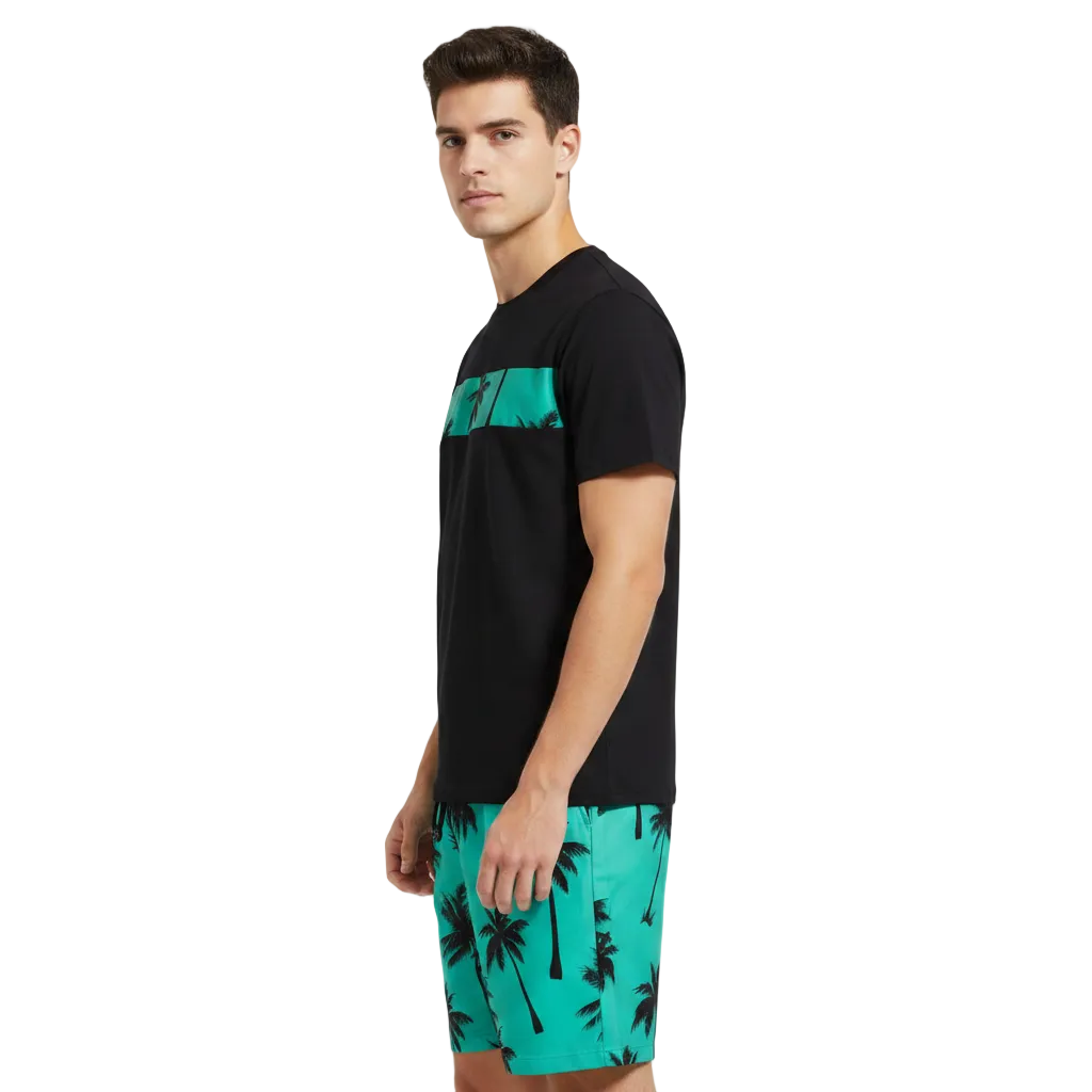 Men’s Palm Tree Print T-Shirt with Drawstring Shorts Set 10