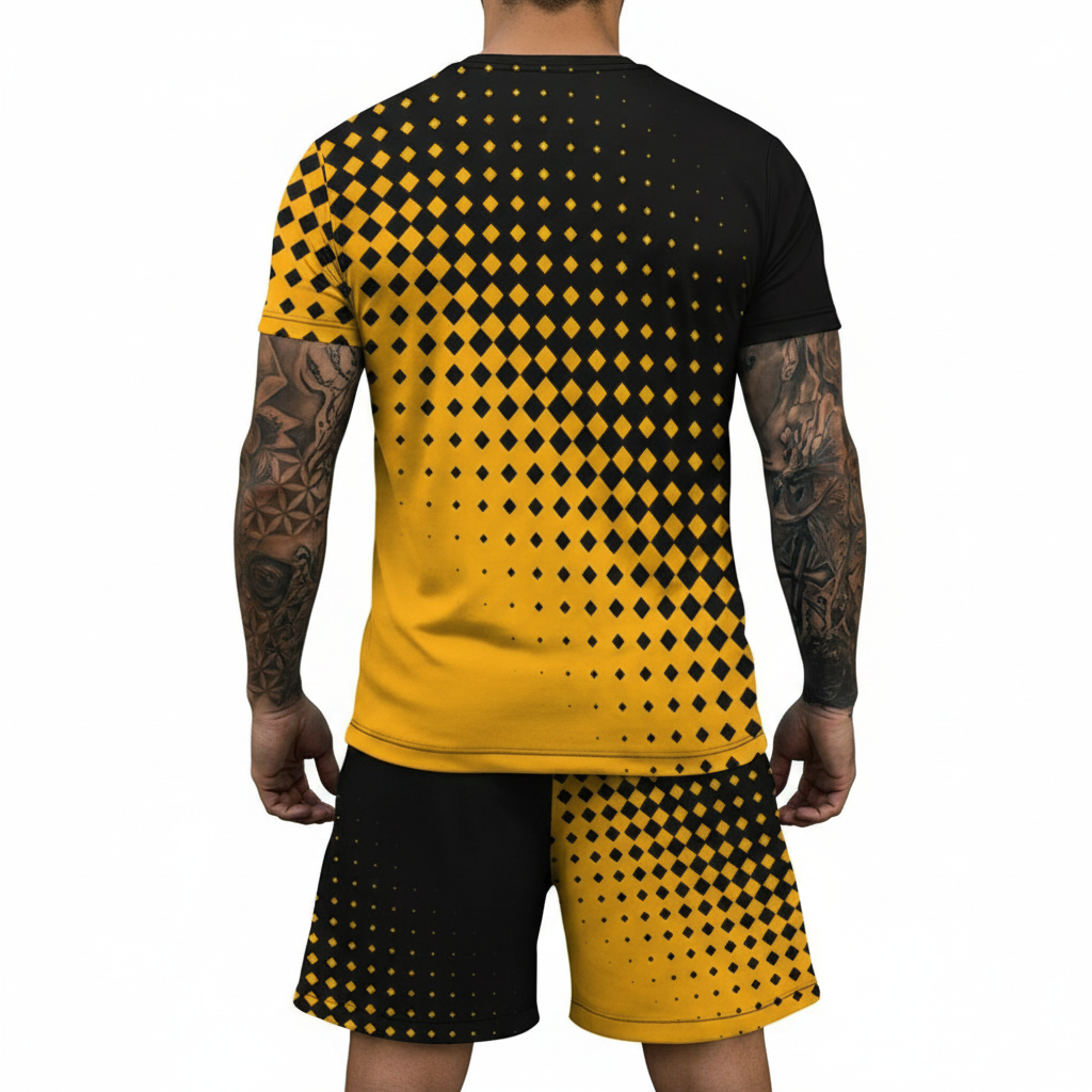 Men’s Block Short Sleeve T-Shirt and Shorts Set with Stripe Detail 8