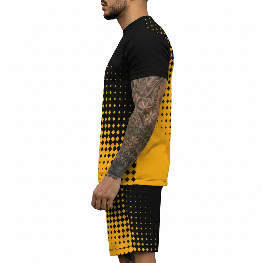 Men’s Block Short Sleeve T-Shirt and Shorts Set with Stripe Detail 9
