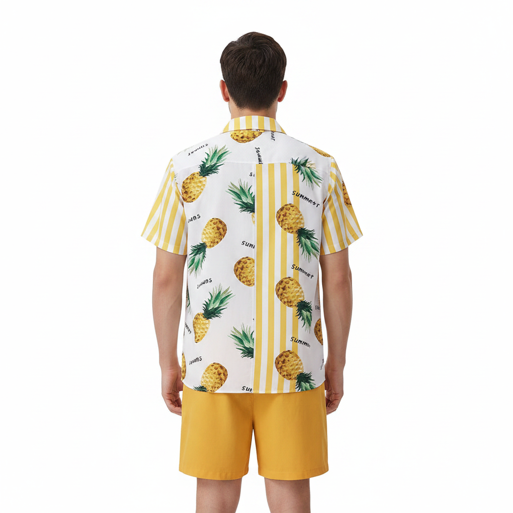Men’s Summer Casual Wear Sleeve Button-Up Shirt Shorts Set 5