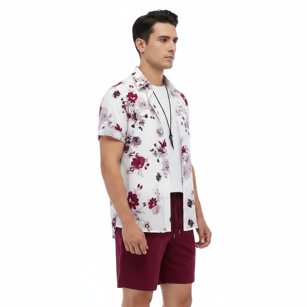 Men’s Summer Casual Wear Sleeve Button-Up Shirt Shorts Set 11