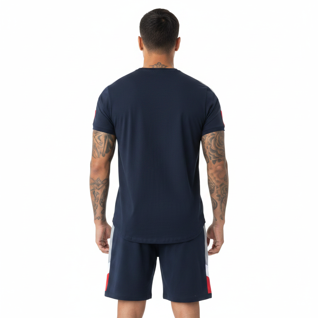 Men’s Slim Fit Short Sleeve T-Shirt and Shorts Set with White Stripe Detail 15