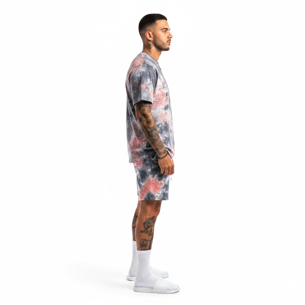 Men’s Slim Fit Short Sleeve T-Shirt and Shorts Set with White Stripe Detail 7