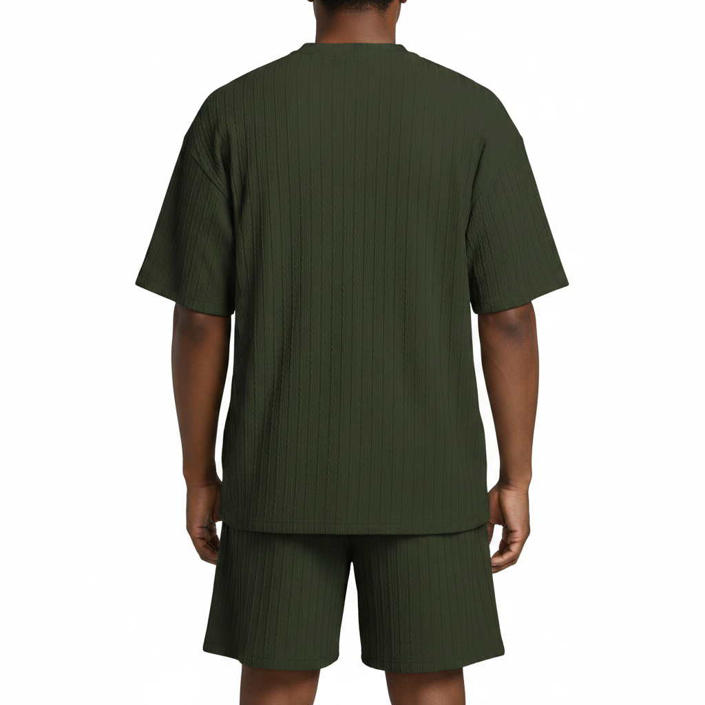 Men’s Summer Wear Ribbed Short Sleeve T-Shirt and Shorts Set 46