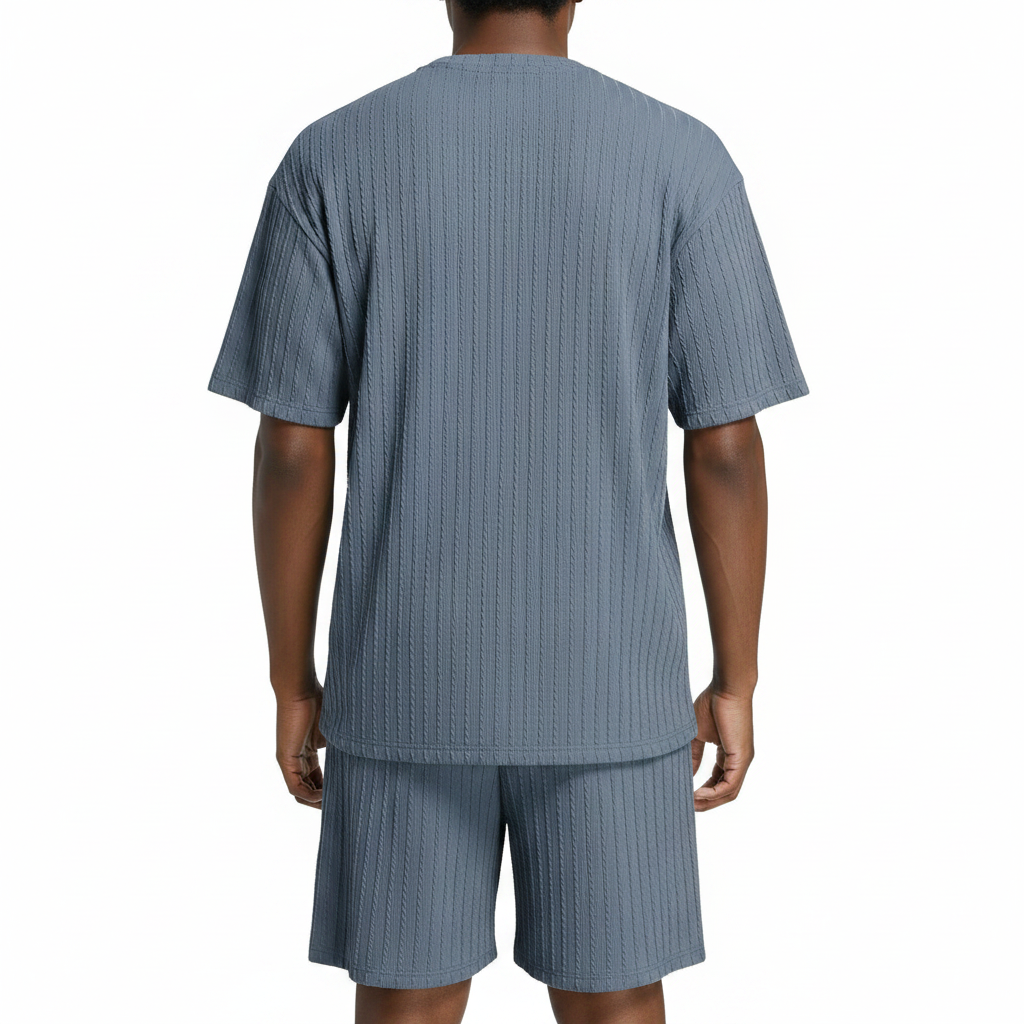 Men’s Summer Wear Ribbed Short Sleeve T-Shirt and Shorts Set 42