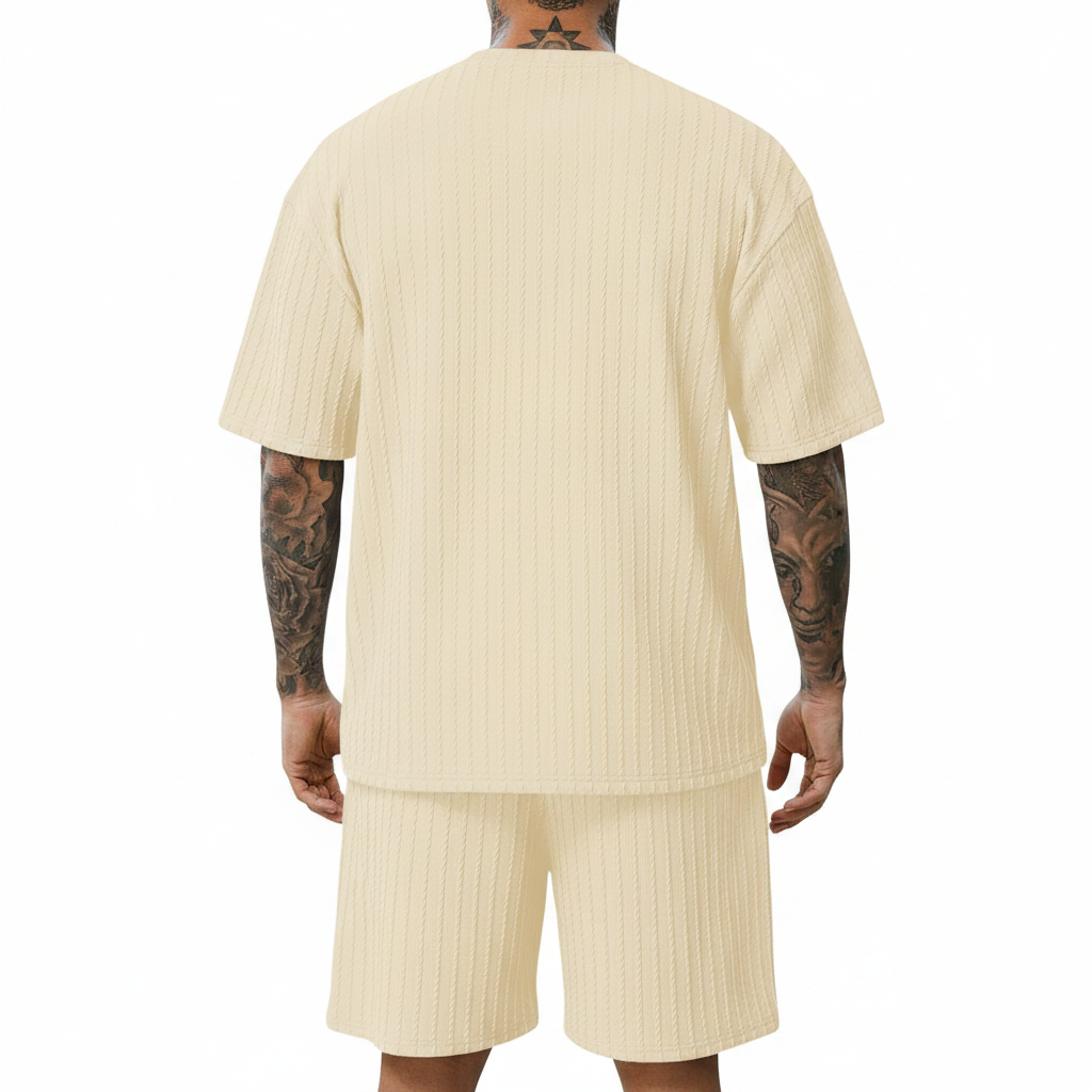 Men’s Summer Wear Ribbed Short Sleeve T-Shirt and Shorts Set 28