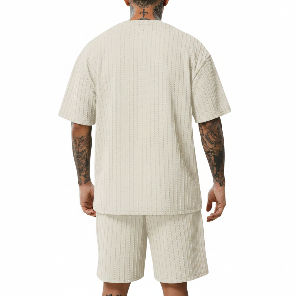 Men’s Summer Wear Ribbed Short Sleeve T-Shirt and Shorts Set 24