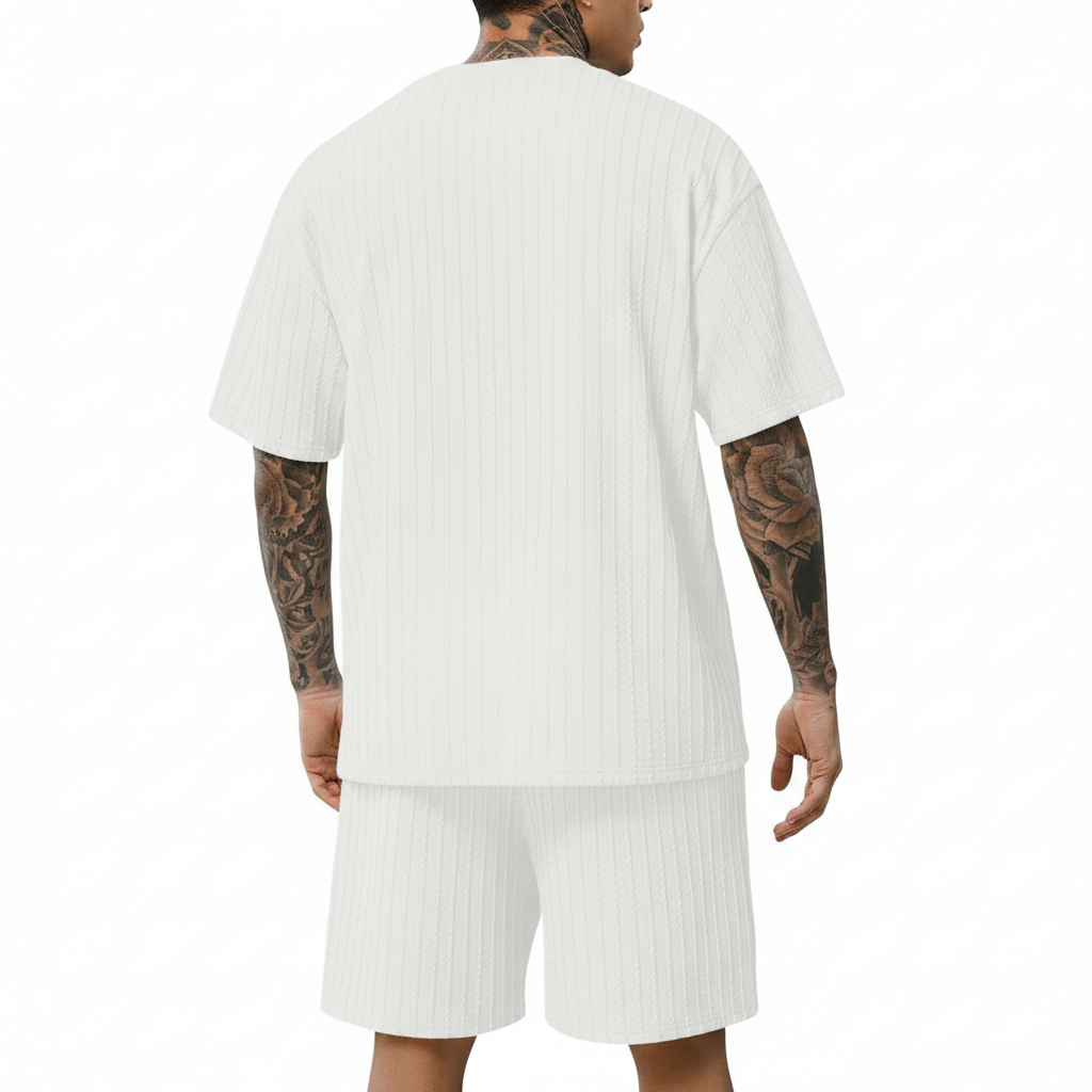 Men’s Summer Wear Ribbed Short Sleeve T-Shirt and Shorts Set 19