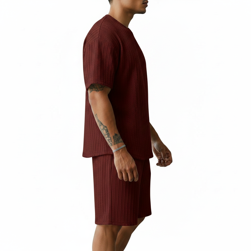 Men’s Summer Wear Ribbed Short Sleeve T-Shirt and Shorts Set 5