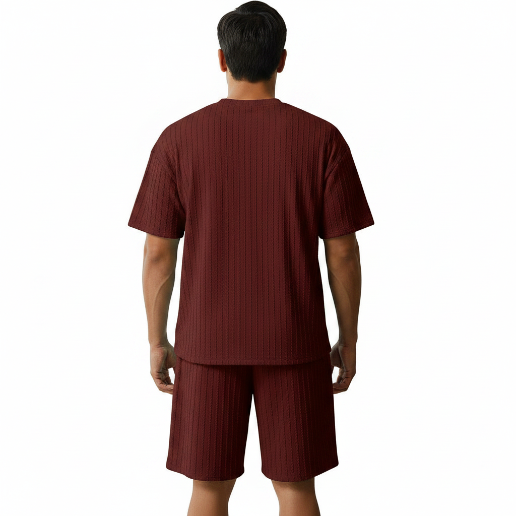 Men’s Summer Wear Ribbed Short Sleeve T-Shirt and Shorts Set 6